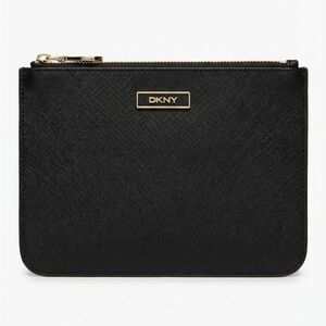 DKNY Saffiano leather flat zip pouch